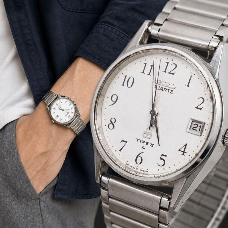 SEIKO Quartz Mens Watch TYPEⅡ 7122-7020 Stainless Steel Silver White Dial Date