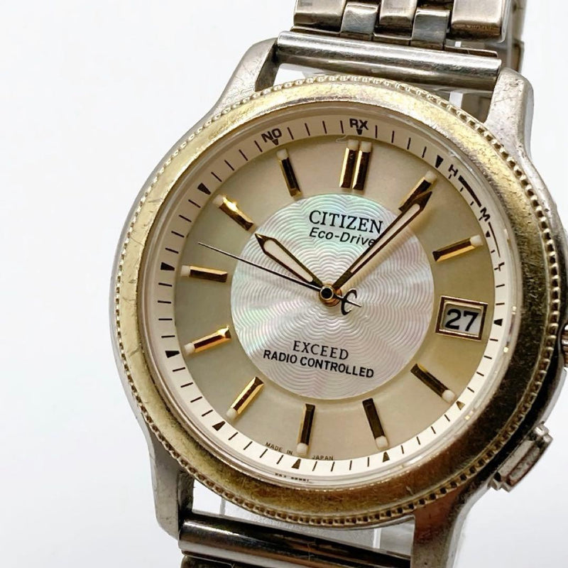 CITIZEN EXCEED H111-T011446 Mens Eco-Drive Radio Controlled 37.5mm MOP Gold