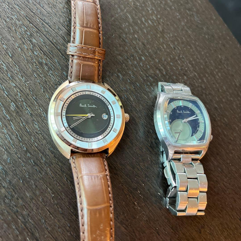 Paul Smith Seven Watch Set of 2 Green Dial Gold Tone Leather 10 ATM Date