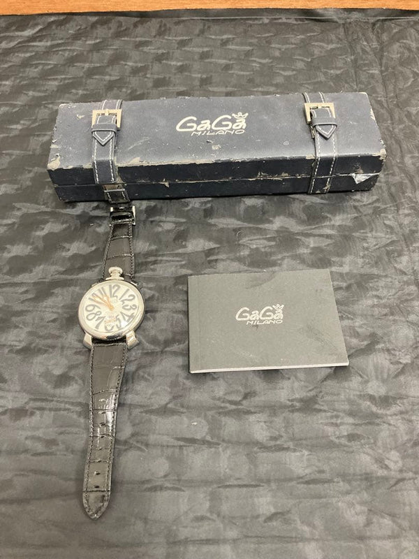 GaGa MILANO MANUALE 48 48mm Hand-Wound Silver Leather See-Through Back Watch