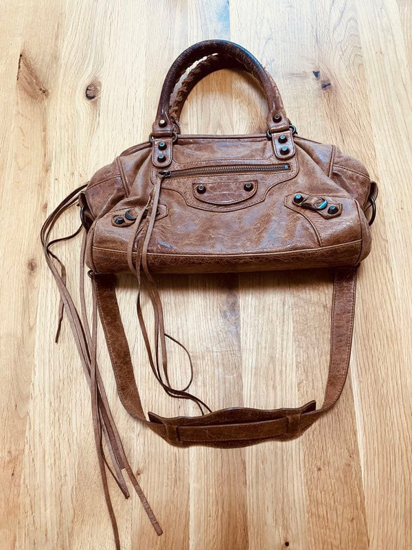 Balenciaga The City 2-Way Hand Shoulder Bag Leather Camel 9.4x14.6x5.5in