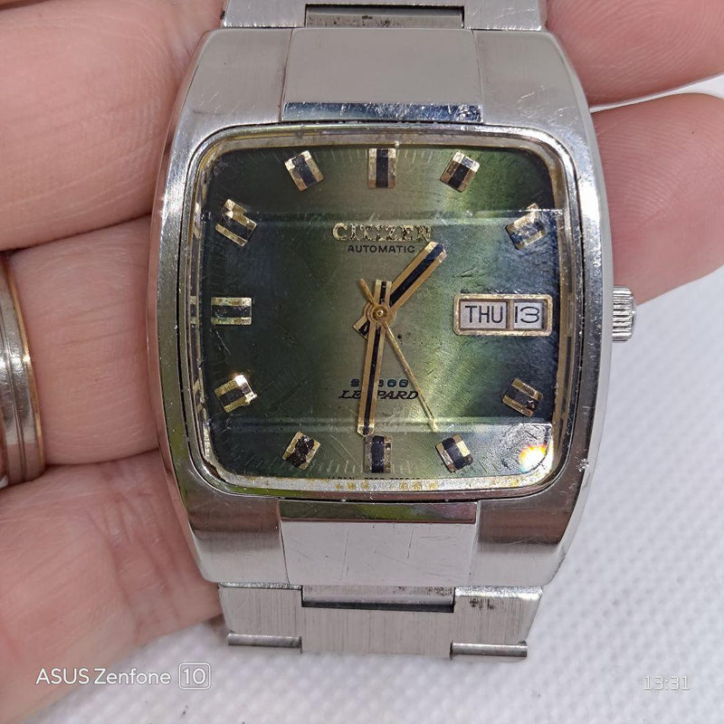 CITIZEN Leopard Automatic 27 Jewels Day-Date Green Dial Gold Tone Bracelet Watch