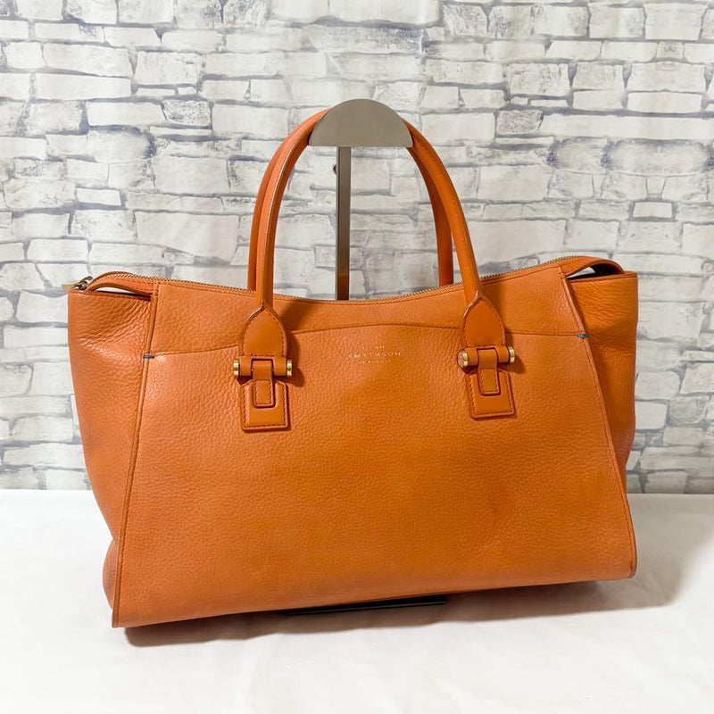 SMYTHSON Tote Bag Leather Orange 9.4x14.6x6.3in Zipper Closure Handbag