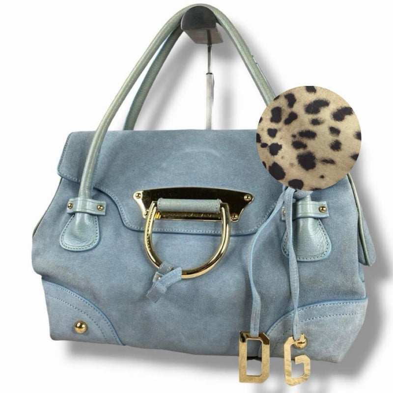 Dolce & Gabbana D&G Suede Blue Leopard Handbag 31.5cm W 25cm H Y2K Magnetic