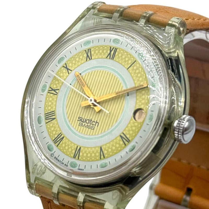 SWATCH AVENIDA SAG400 Automatic Watch 36.9mm Clear Resin Yellow Dial Brown