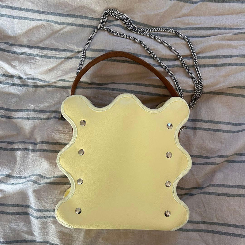 norienomoto Yellow Bag Shoulder Strap Mardi Matin Faux Leather Ribbon 16x20x9cm