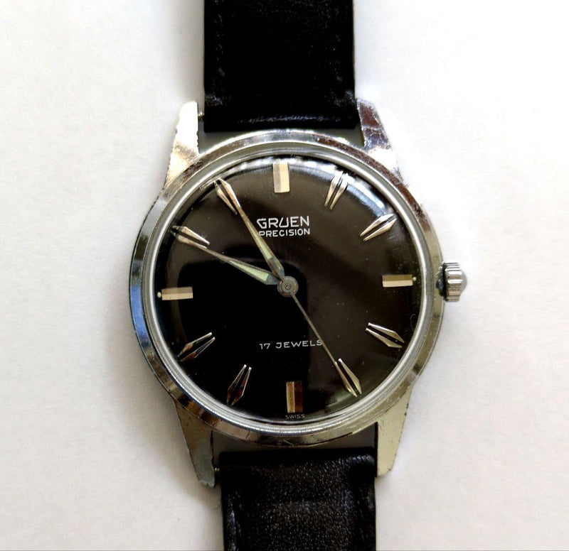 Gruen Precision Manual Wind Cal. N510SS 17J Black Dial Bracelet Watch Waterproof