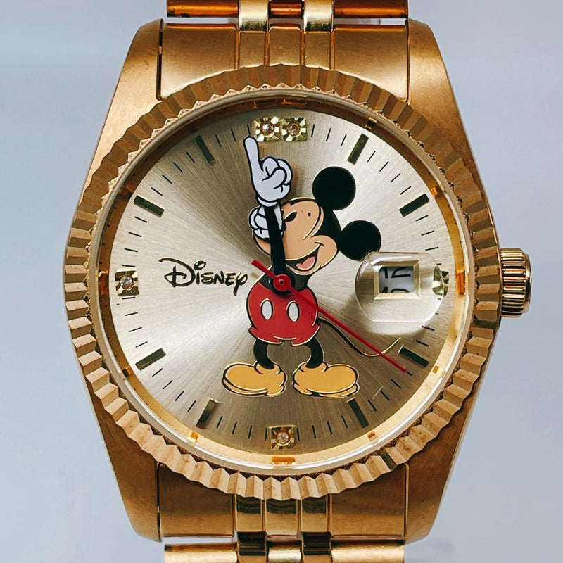 Disney Mickey Mouse Mens Goldtone Metal Bracelet Watch with Date Display
