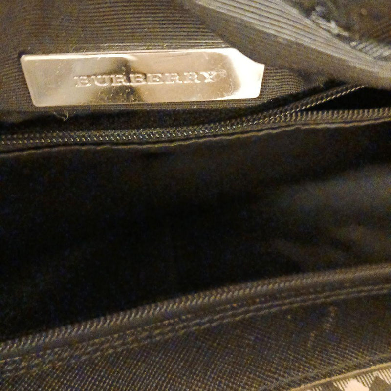 BURBERRY Nova Check Pattern Canvas Fabric Black Leather Handbag Silver-tone
