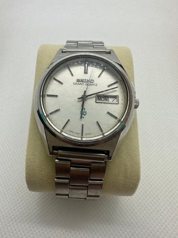 SEIKO Grand Quartz 4843-8041 Mens Watch Quartz 34.3mm Day Date 1970s New Battery