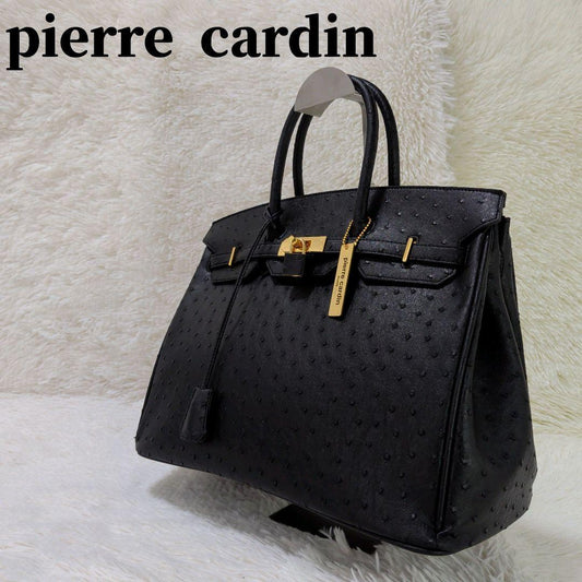 pierre cardin Ostrich Handbag 27x35x18cm Cadena Clochette Key Gold Hardware