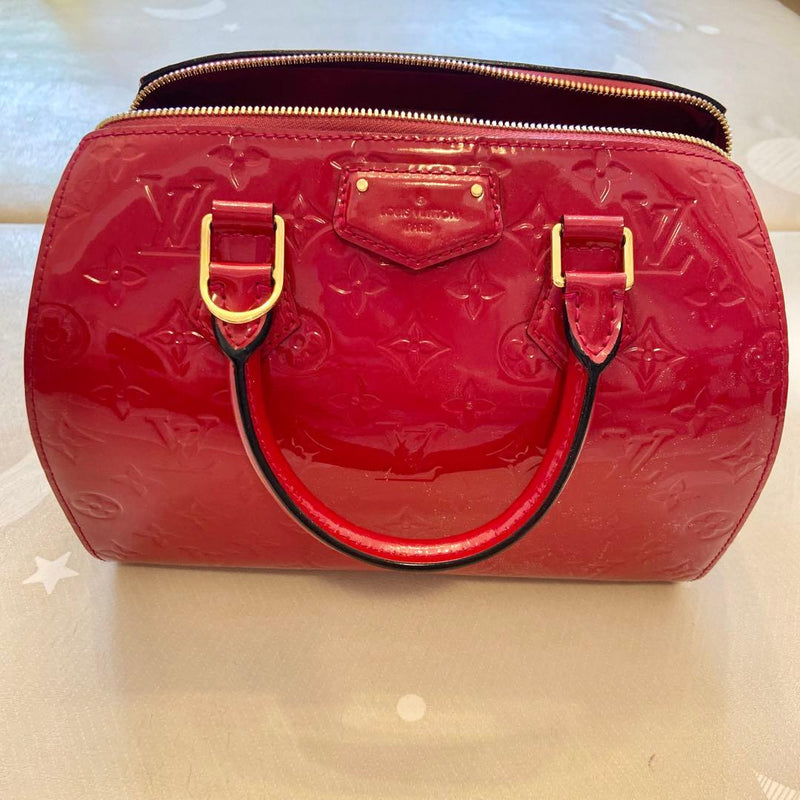 Louis Vuitton Monogram Vernis Montana Mini Boston Handbag Red 26x20x11cm