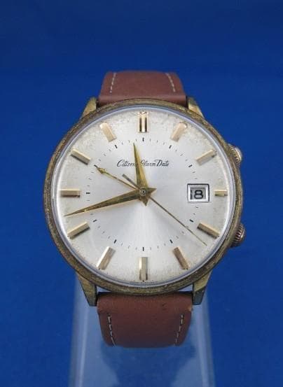 CITIZEN ALD15701 Manual Winding Alarm Date Gold Tone Case 36mm Mens Watch 1965