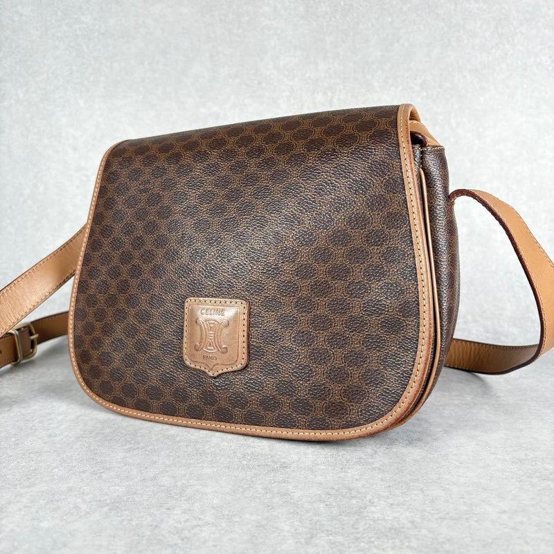 CELINE Macadam Triomphe Shoulder Bag Crossbody PVC Leather Brown W25 H20 D7cm