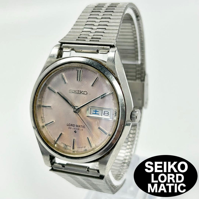 SEIKO LORD MATIC 5606-7070 Manual Winding 36.7mm Pink Dial Day-Date Silver