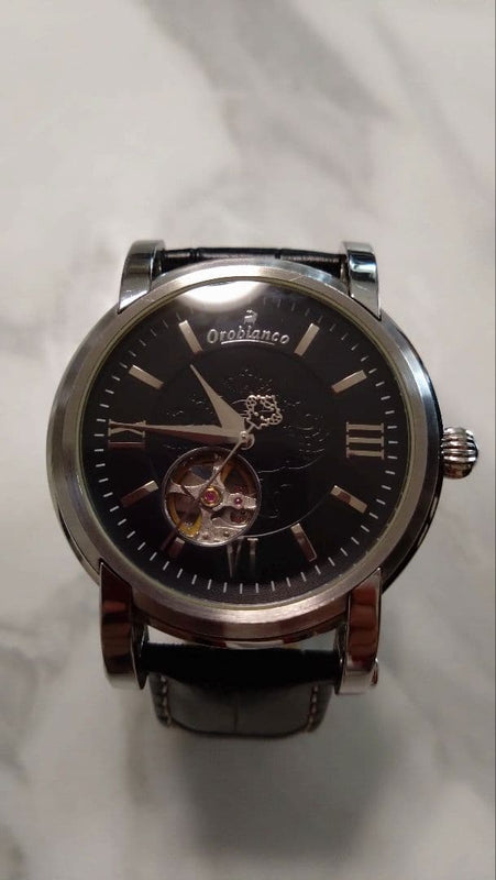 Orobianco Automatic Black Open Heart Watch Stainless Steel 42mm Leather 10 ATM