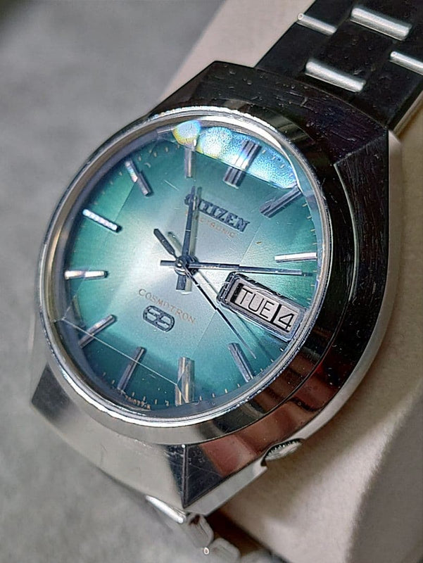 CITIZEN COSMOTRON Watch Electronic Green Gradient Stainless Steel Day Date