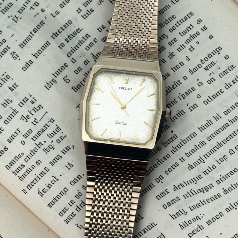 SEIKO Dolce Quartz 33x29mm Tungsten Carbide Silver Dial Mesh Water Resistant