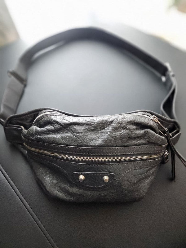 BALENCIAGA Classic City Leather Gray Silver Hardware Crossbody Bag 36.5x17cm