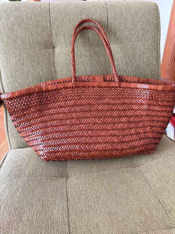 DRAGON DIFFUSION Tote Bag 100 Leather Mesh Weave Camel Saint Christopher Charm
