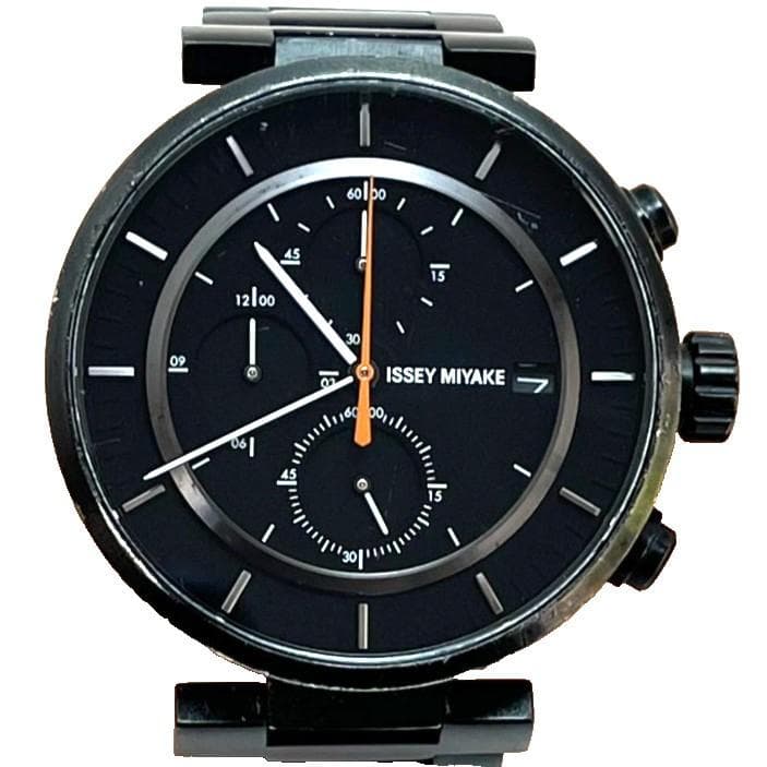 ISSEY MIYAKE SILAY002 W Quartz Chronograph Watch 43mm Black Dial SS Band 5ATM