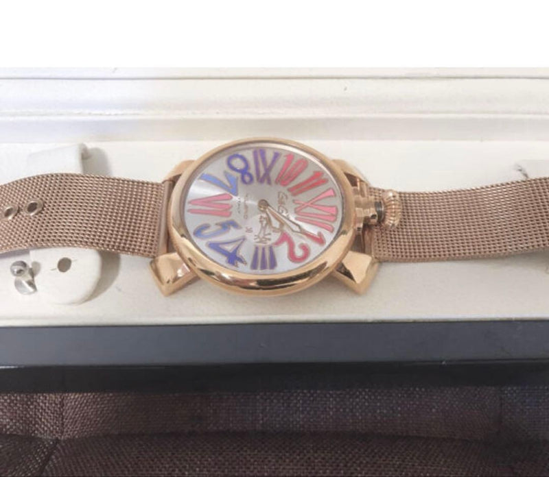 GaGa MILANO Watch Pink Gold Case Quartz Stainless Steel Bracelet Colorful Dial