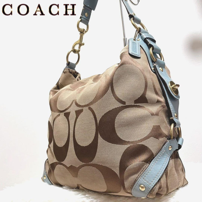 COACH Legacy Turnlock Shoulder Bag Y2K Canvas Leather Brown Light Blue