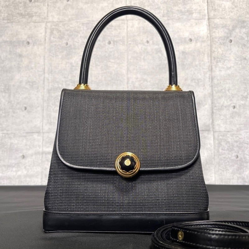 COMTESSE Black Horsehair Leather 2-Way Handbag H16.5cm W19cm D9cm Gold Hardware
