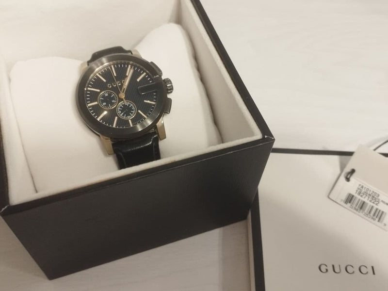 G-Chrono YA101204 Mens Quartz Watch 44mm Black PVD Black Dial Leather 50M