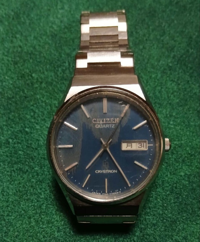 1970s Citizen Crystorn 4-710029K Quartz Blue Dial Watch Original Band