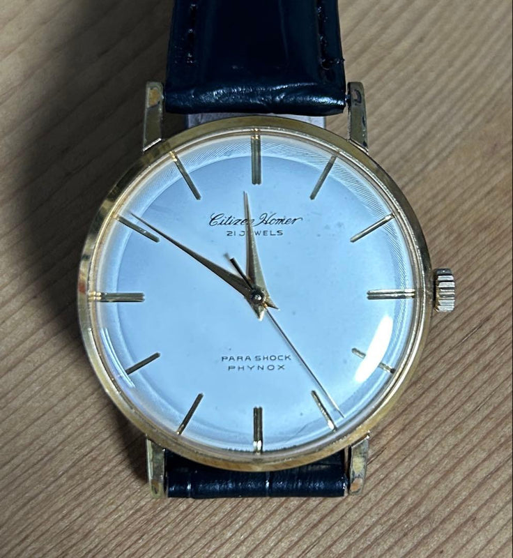 Citizen Homer HO15303 1961 Manual Wind 21J C.G.P. 20 Micron Gold Plated Leather