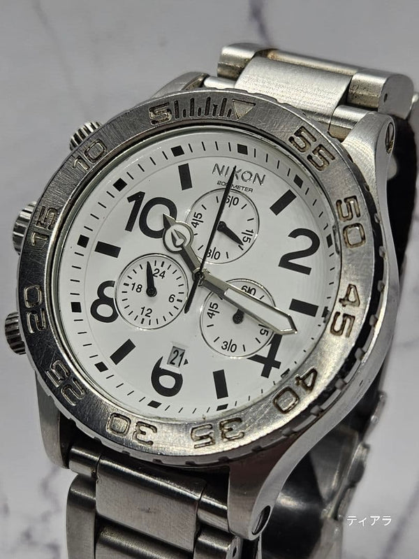 NIXON A083-2219 Quartz Stainless Steel 47mm White Dial Chronograph 200M Watch