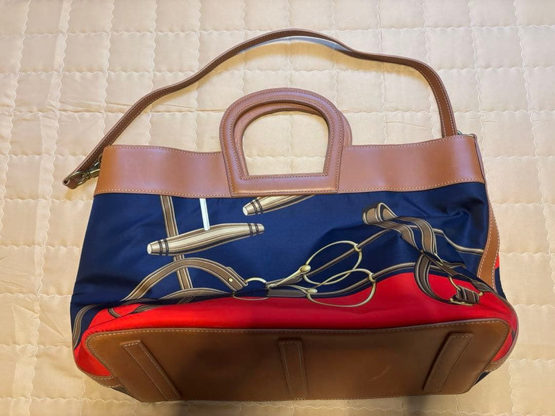Ralph Lauren Tote Bag QY4BYG Hat Print Blue Red Brown Fabric Leather 40x20x30cm