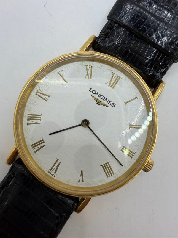 LONGINES L4.637.2 Grand Classic Quartz Gold Mens White Roman Dial Watch
