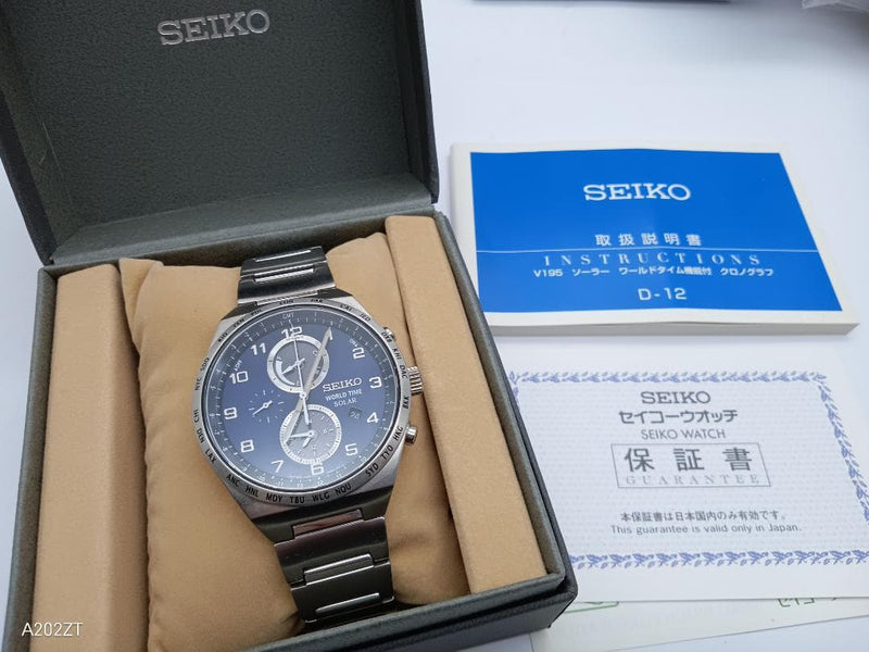 SEIKO World Time Solar Chronograph V195 Series Watch 100m Stainless Steel