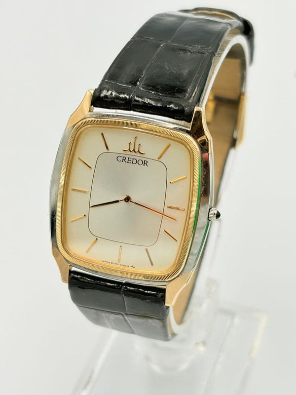 SEIKO CREDOR 2F70-5150 Quartz Watch 29mm Square Silver Gold Stainless Steel 14K