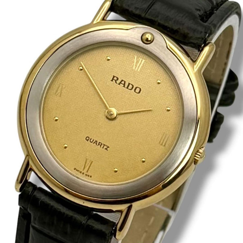 RADO 133.5334.2 Quartz 30.7mm Gold Dial Black Leather Round Mens Watch