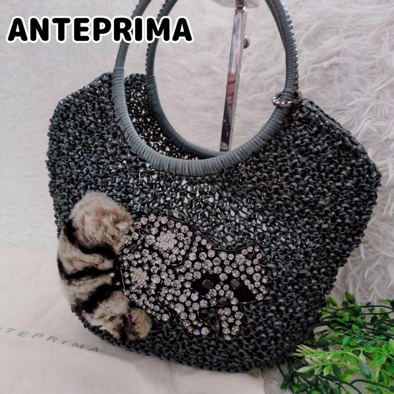 ANTEPRIMA Animale Raccoon Wire Handbag Khaki Rhinestone H17-23 W20-32cm Dust Bag
