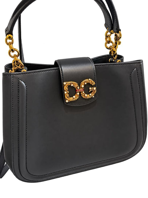 Dolce & Gabbana AMORE 2-Way Black Calf Leather Bag W11.4xH8.7xD5.1in Gold