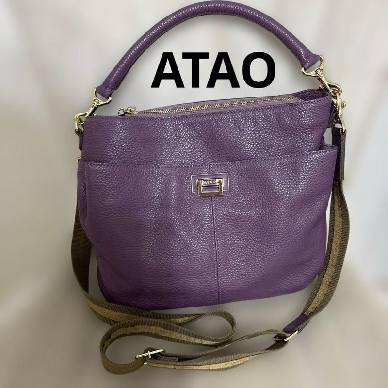 ATAO Leather 2-Way Shoulder Bag Handbag Purple 9.4x13in Amethyst Max49.2in