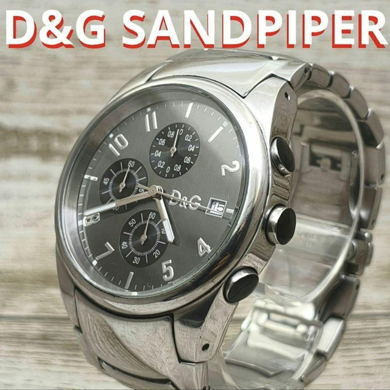 D&G SANDPIPER CHRONOGRAPH Quartz Analog Mens Watch Gray Dial Stainless Steel
