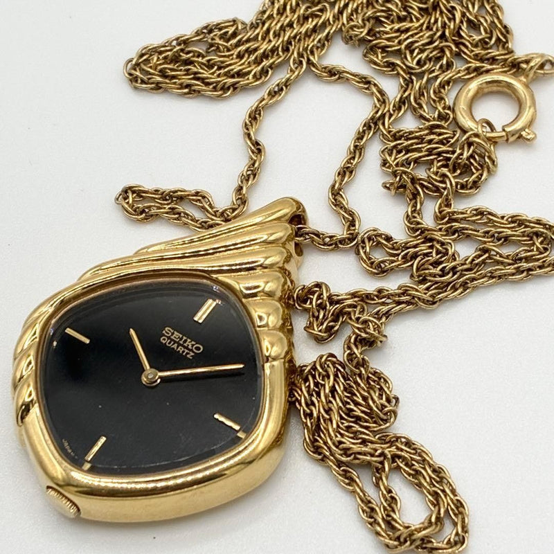 1400-1050 FQD924 Quartz Ladies Pendant Watch 24.2mm Gold Chain Black Dial