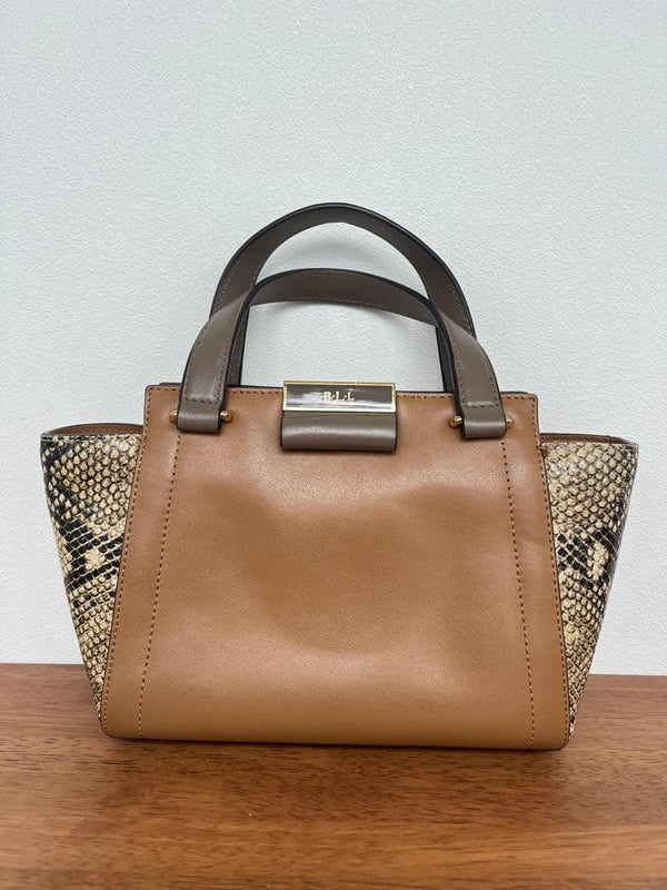 LAUREN RALPH LAUREN Leather Handbag Camel Pony Hair Side 28cm Top Detachable