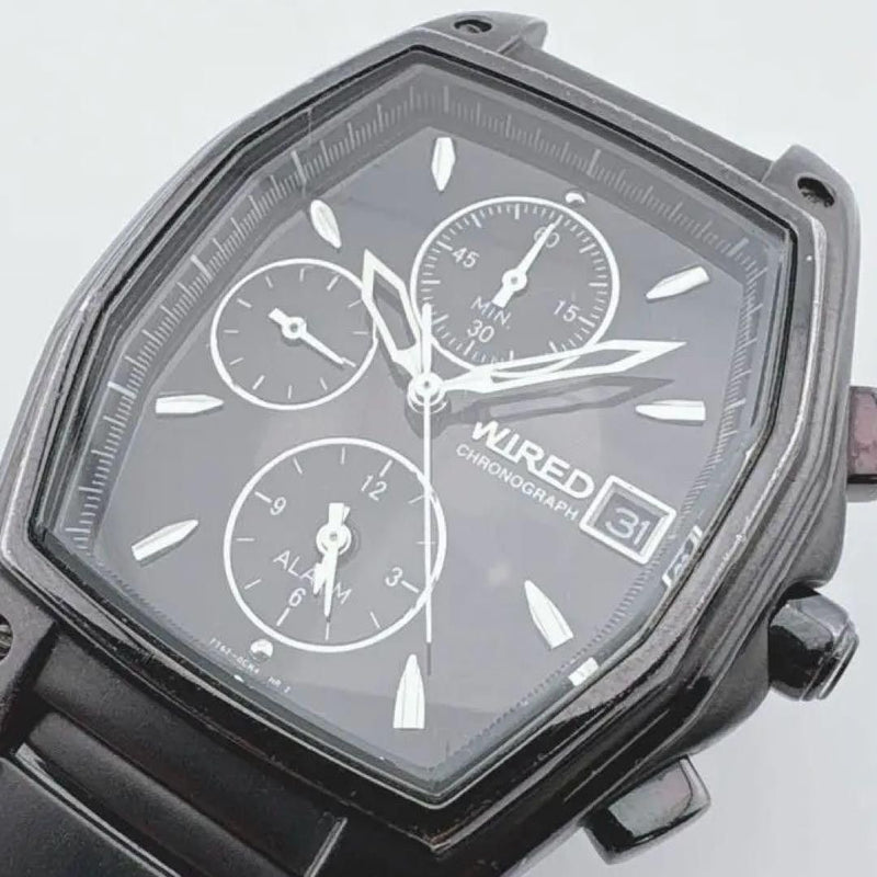 SEIKO 7T62-0CN4 Quartz Stainless Steel Black Chronograph Alarm Date