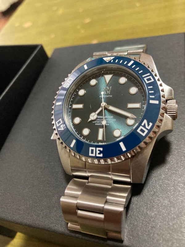 Hyakuichi Deep Aqua AKU1-B57R Automatic Divers Watch Blue Rotating Bezel Lume