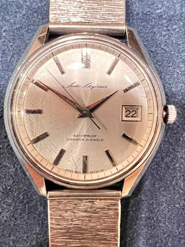 Seiko Skyliner 60s Hand-Wound Silver Dial Cursive Logo BAMBI Oscar Mesh Watch