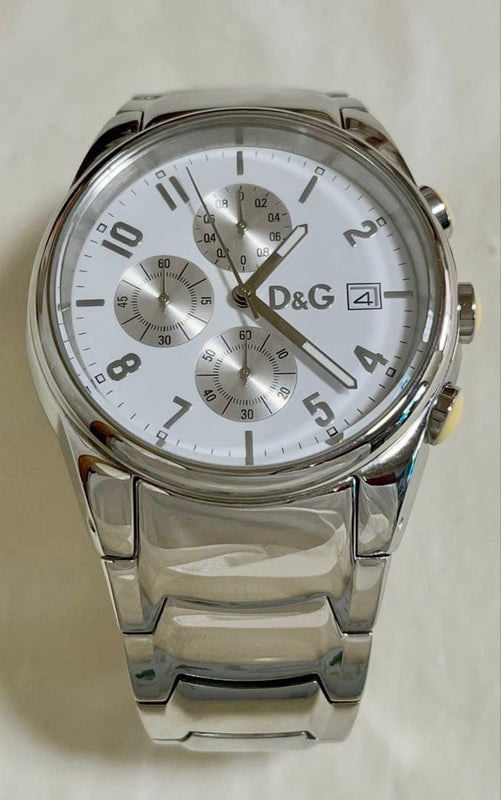 D&G Dolce & Gabbana Chronograph Mens Watch Stainless Steel Silver White Dial