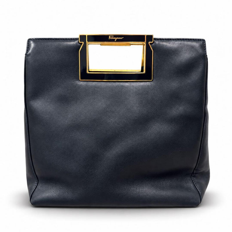 Salvatore Ferragamo P21 8239 Gancini 2way Hand Shoulder Bag Black Leather H22