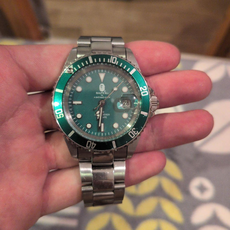 A BATHING APE BAPEX T001 Automatic Stainless Steel Green Dial Rotating Bezel