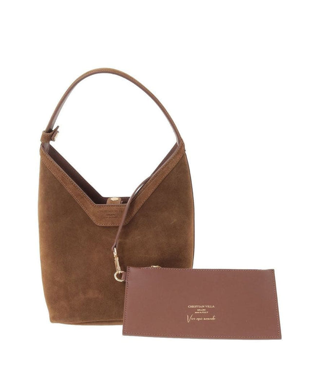 CHRISTIAN VILLA Italian Cowhide Suede Minimal Handbag With Detachable Pouch